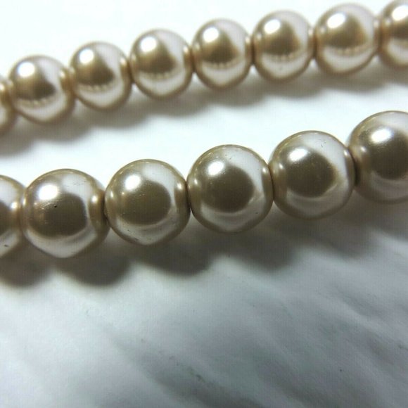 Vintage Glass Faux Pearl Strand 44 Inch Champagne - Picture 4 of 8